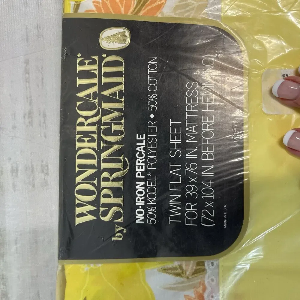 Vintage Wondercale Springmaid 2pc Sheet Set French Flowers Yellow Flat Fitted